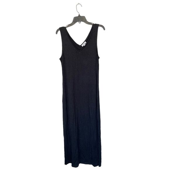 NWOT Nordstrom | Black Knit V Neck Stretchy Comfy Sleeveless Maxi Dress M - Picture 1 of 8